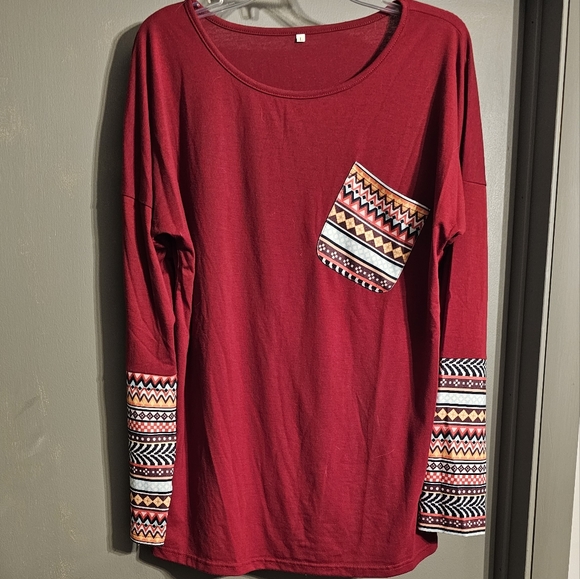 NWOT Boho Print Cuff Top size L - Picture 4 of 7